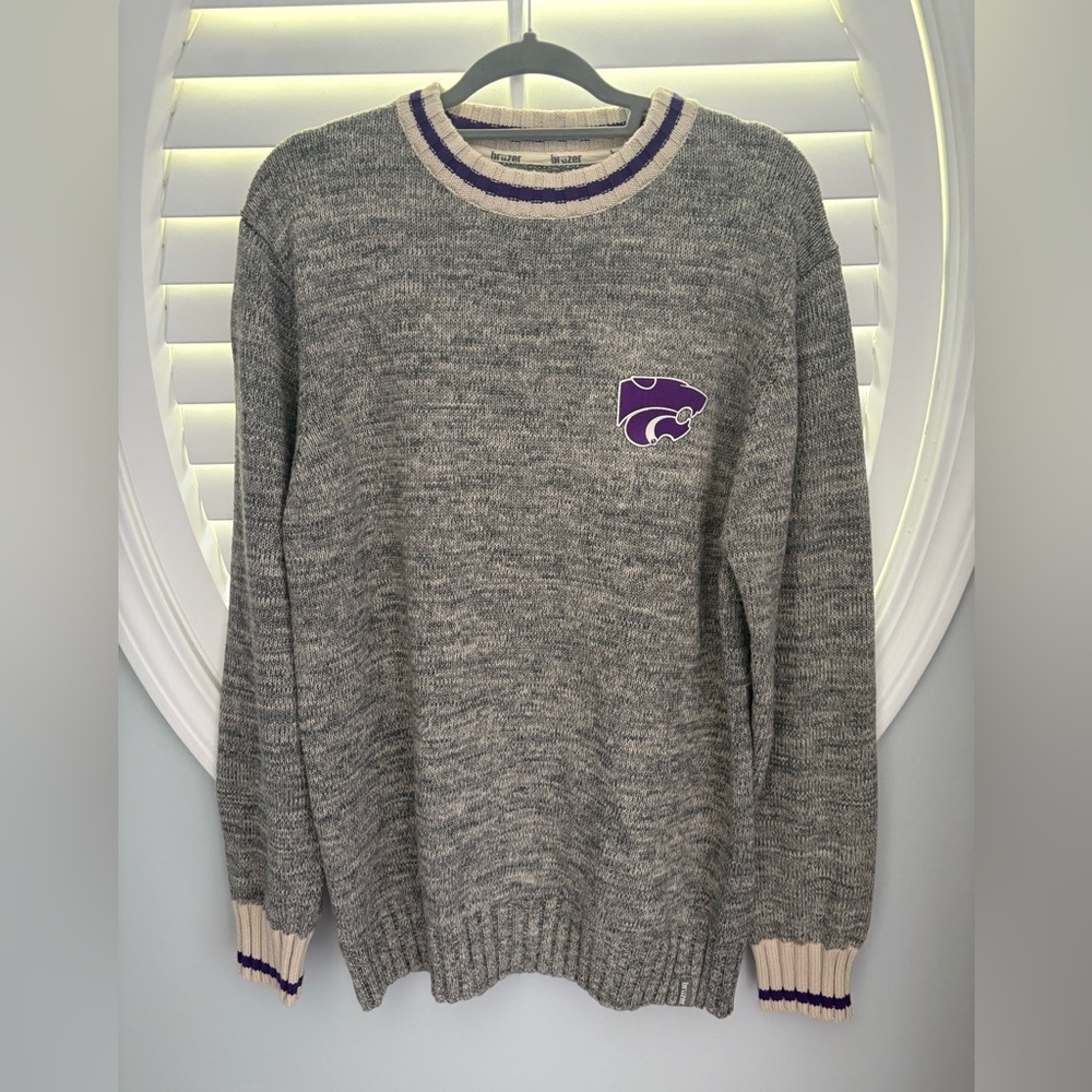 Men’s XL Gray Bruzer Sweater with Purple Kansas State logo